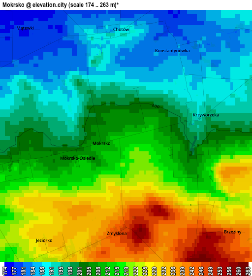 Mokrsko elevation map