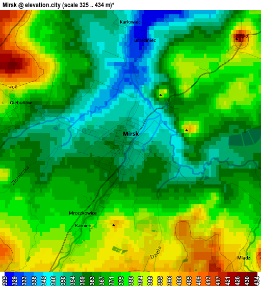 Mirsk elevation map