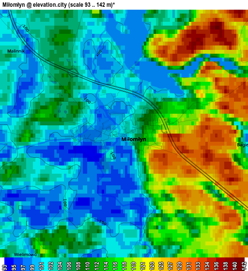 Miłomłyn elevation map