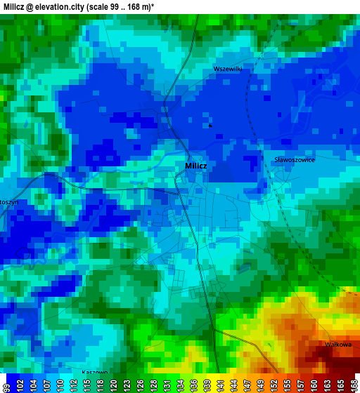 Milicz elevation map