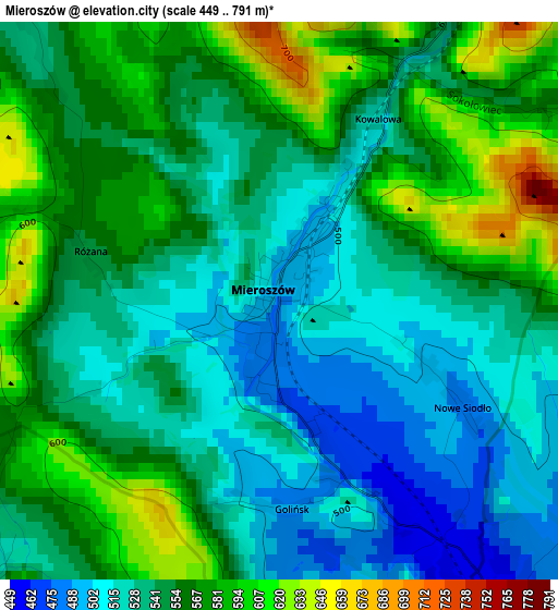 Mieroszów elevation map