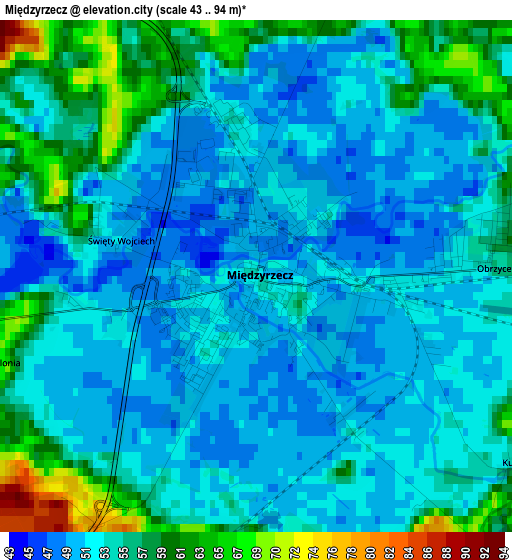 Międzyrzecz elevation map