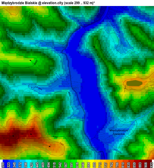 Międzybrodzie Bialskie elevation map