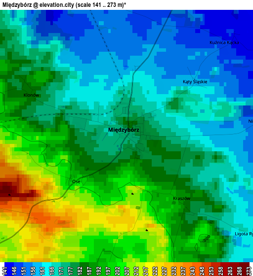 Międzybórz elevation map