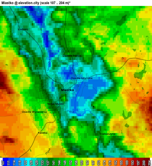 Miastko elevation map