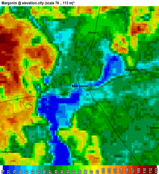 Margonin elevation map