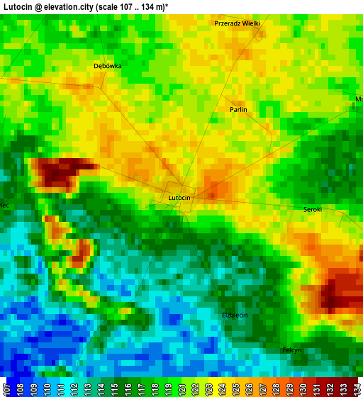 Lutocin elevation map