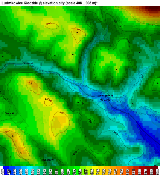 Ludwikowice Kłodzkie elevation map