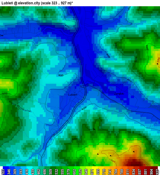 Lubień elevation map