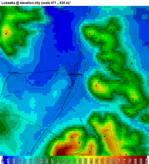 Lubawka elevation map