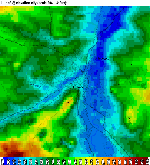 Lubań elevation map