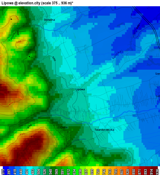 Lipowa elevation map