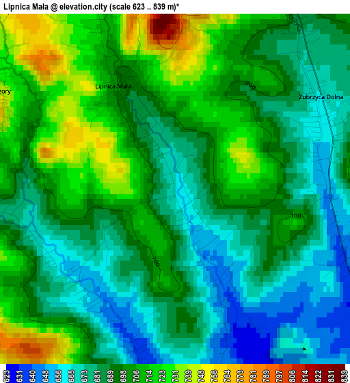 Lipnica Mała elevation map