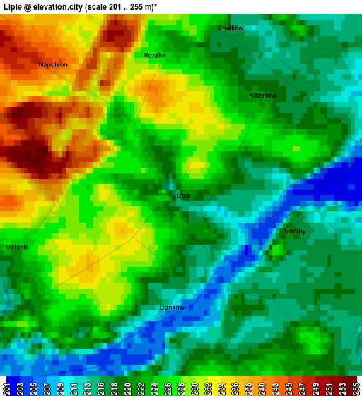 Lipie elevation map