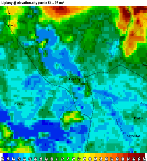 Lipiany elevation map