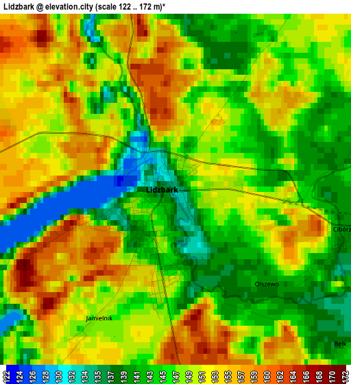 Lidzbark elevation map