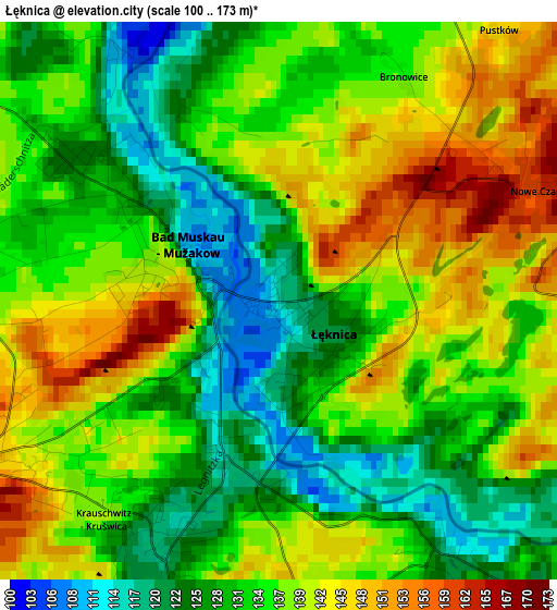 Łęknica elevation map