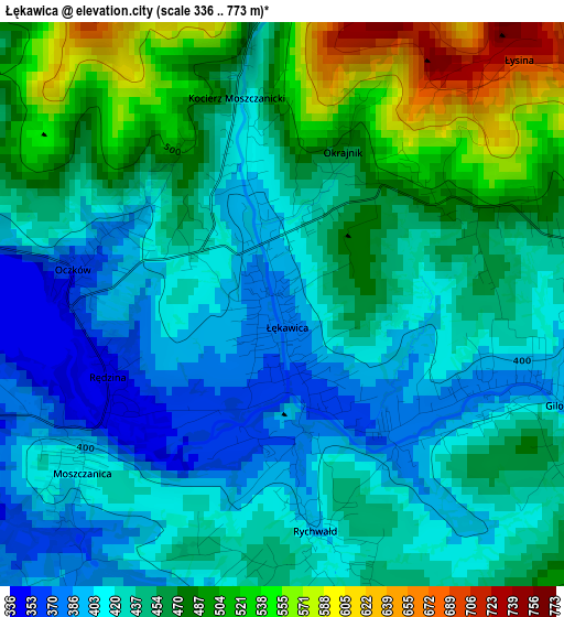 Łękawica elevation map