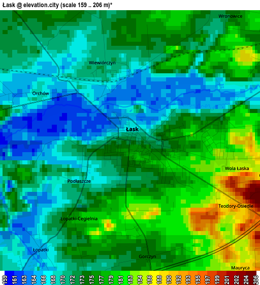Łask elevation map