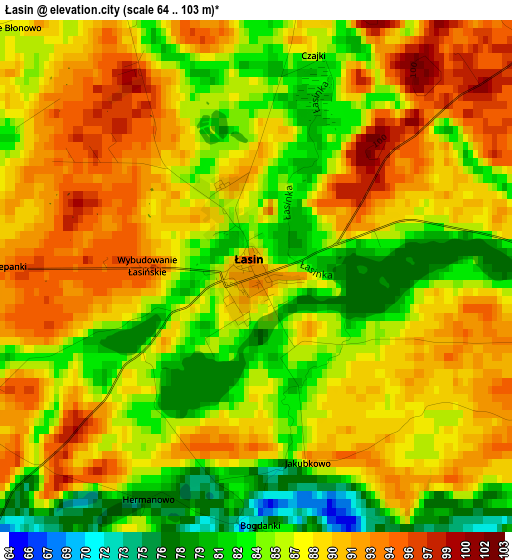 Łasin elevation map