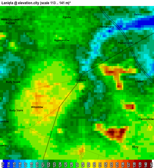 Łanięta elevation map