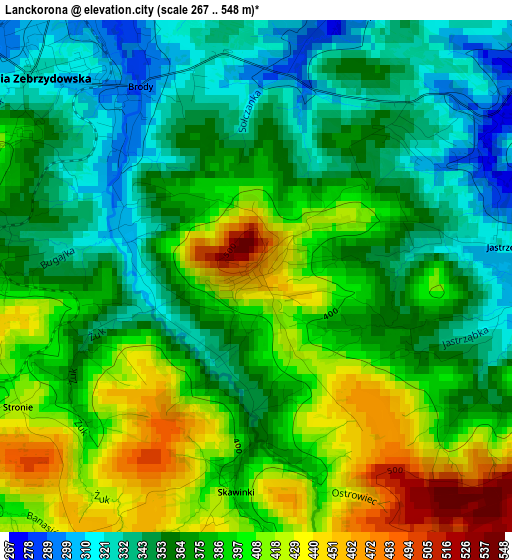 Lanckorona elevation map