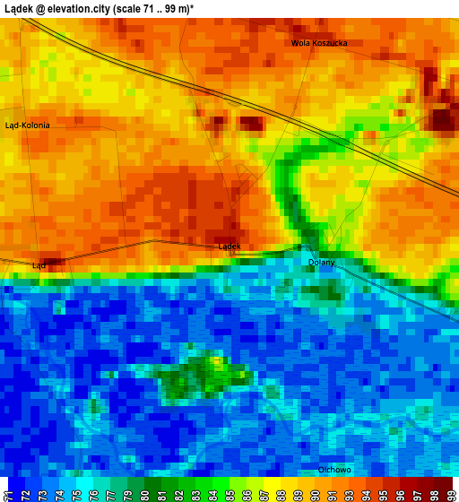 Lądek elevation map