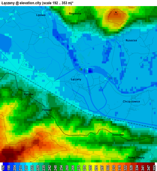 Łączany elevation map