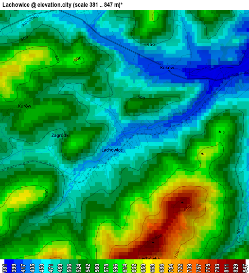 Lachowice elevation map