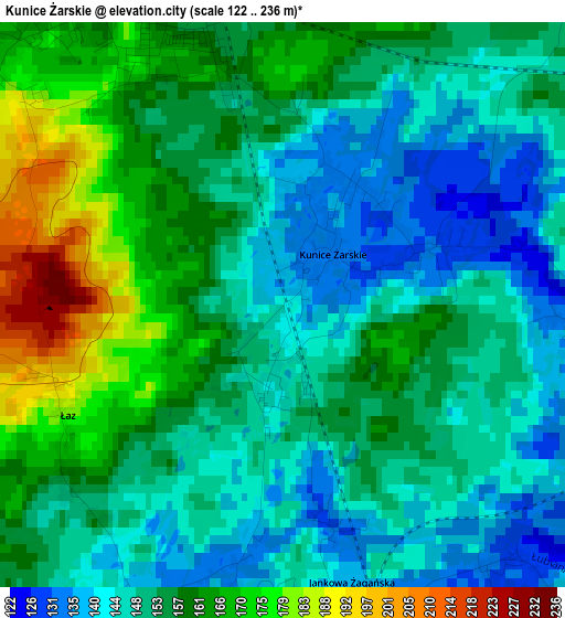 Kunice Żarskie elevation map