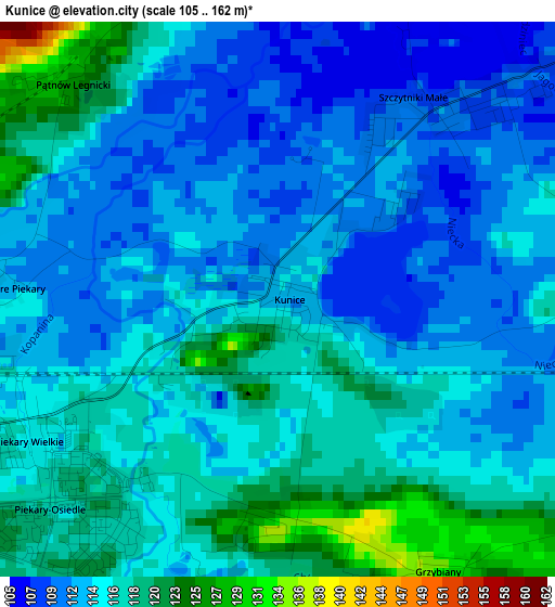 Kunice elevation map