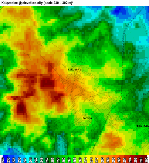 Książenice elevation map