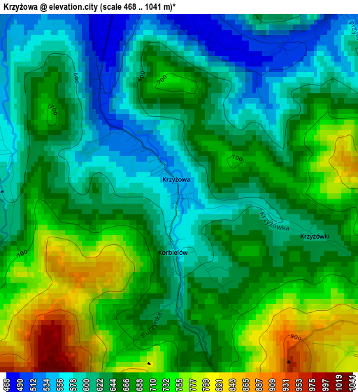 Krzyżowa elevation map