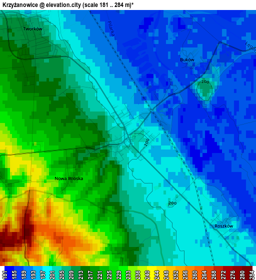 Krzyżanowice elevation map