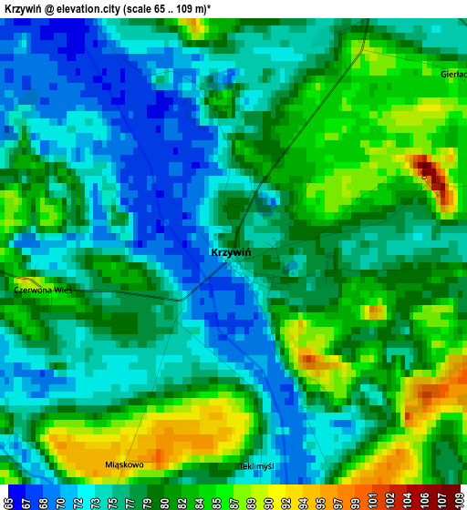 Krzywiń elevation map