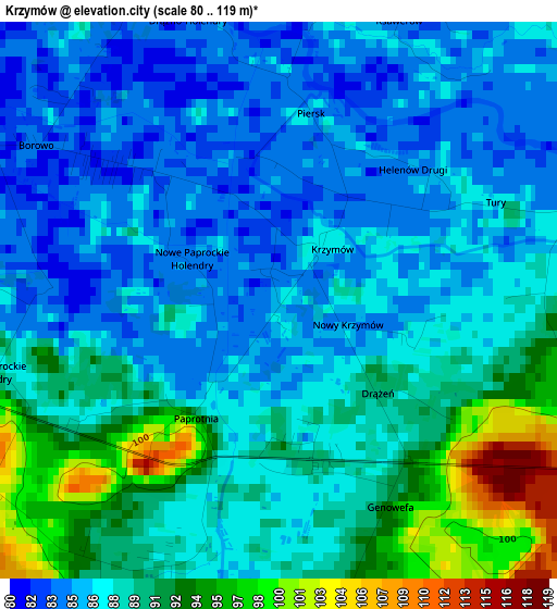 Krzymów elevation map