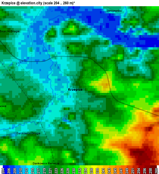 Krzepice elevation map