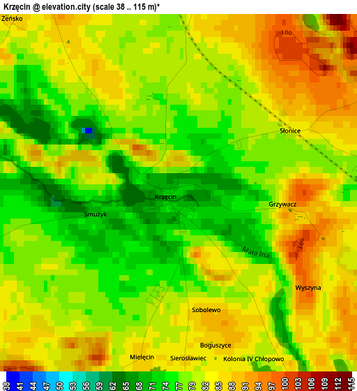 Krzęcin elevation map