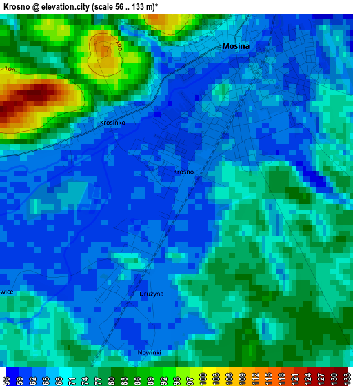 Krosno elevation map