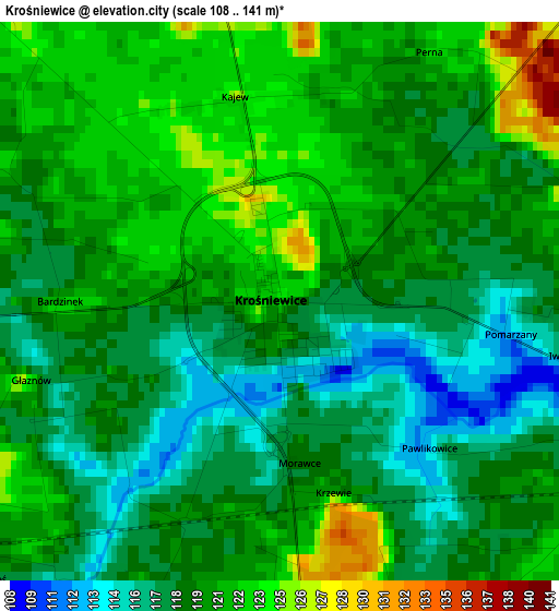 Krośniewice elevation map