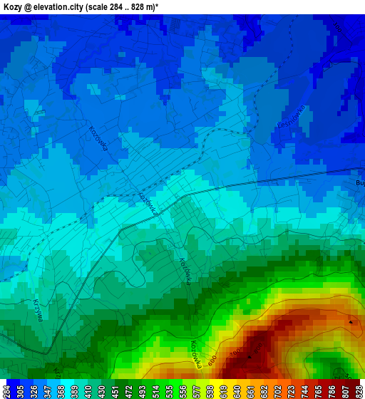 Kozy elevation map