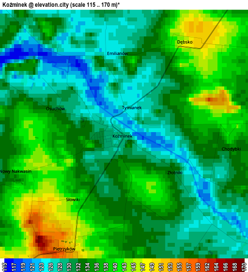 Koźminek elevation map