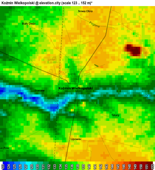 Koźmin Wielkopolski elevation map