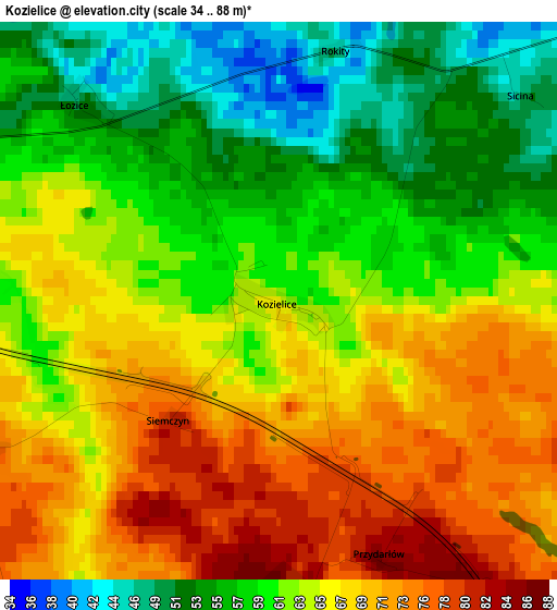 Kozielice elevation map