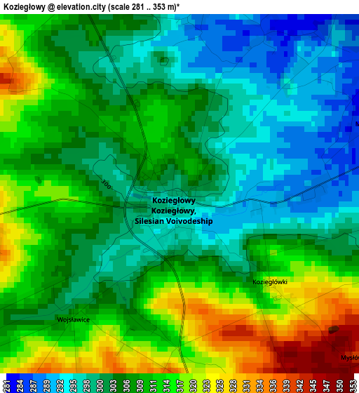 Koziegłowy elevation map