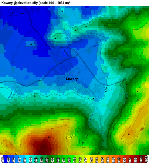 Kowary elevation map