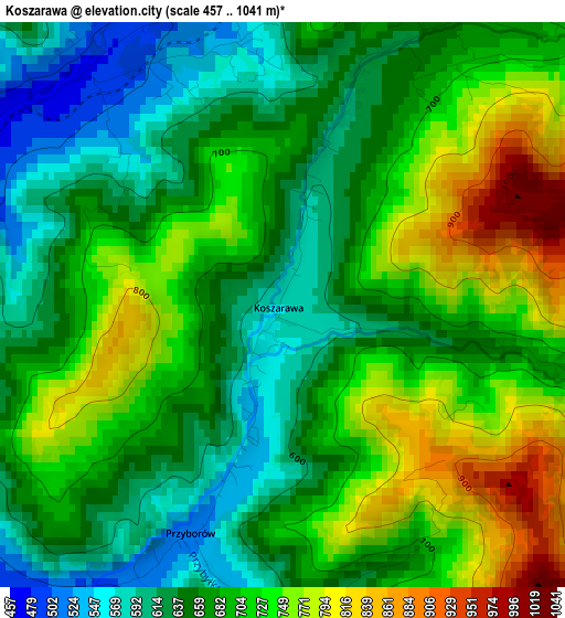 Koszarawa elevation map