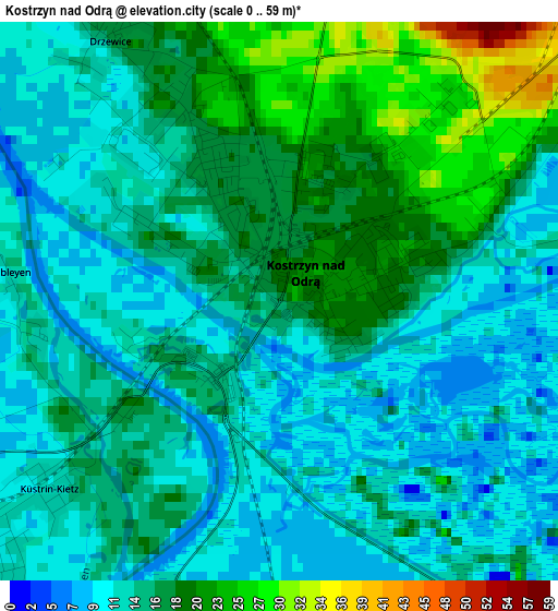 Kostrzyn nad Odrą elevation map