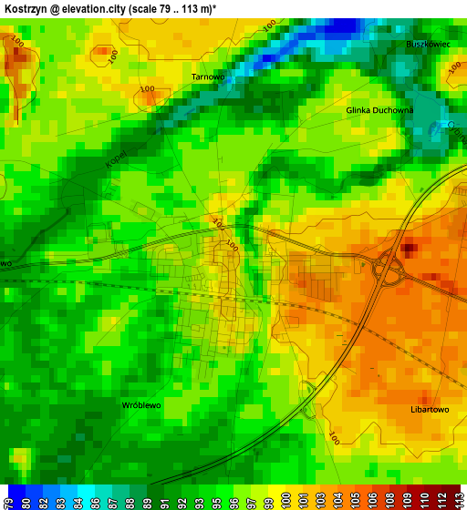 Kostrzyn elevation map