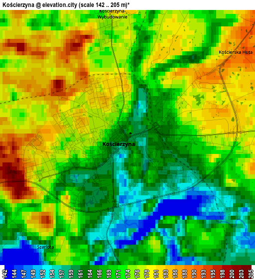 Kościerzyna elevation map